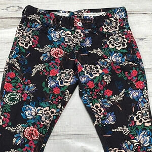Anthropologie Pilcro Jeans Floral Print Black Red Mid Rise Skinny Crop 25